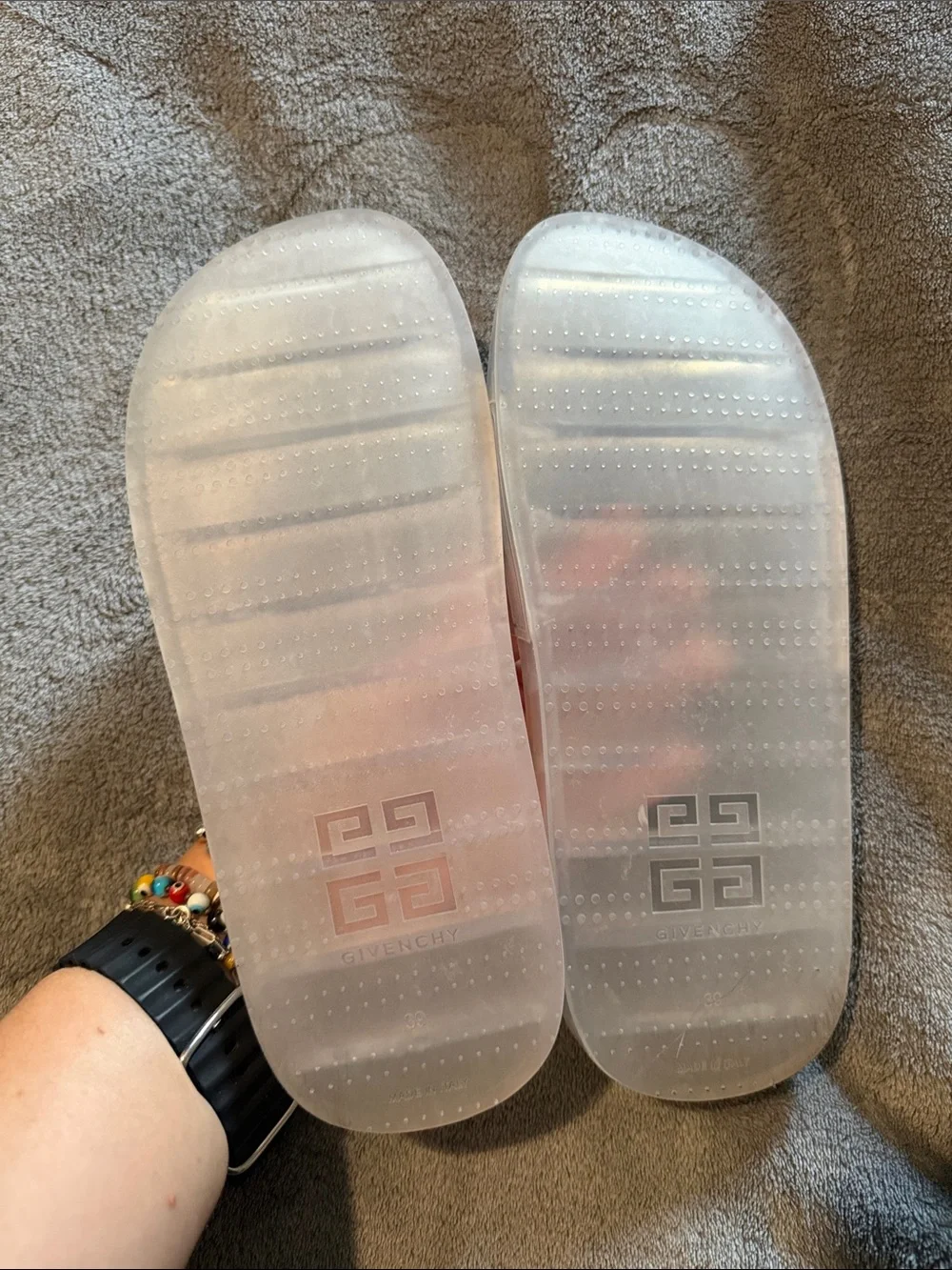 Givenchy Clear Transparent Slides Sandals with Black Logo